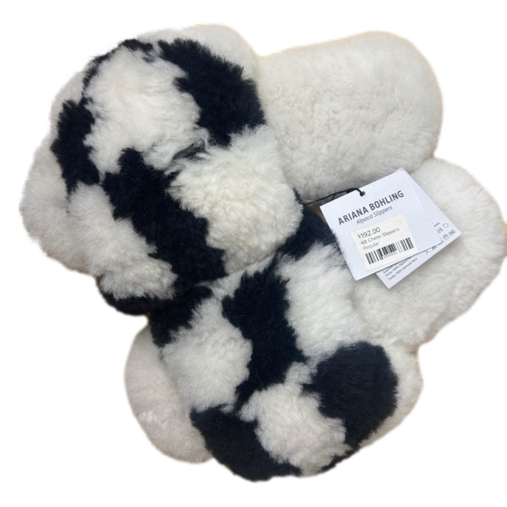 Ariana Bohling Alpaca Checkerboard Slippers NWT Size L 9/10 Cozy Luxe Plush